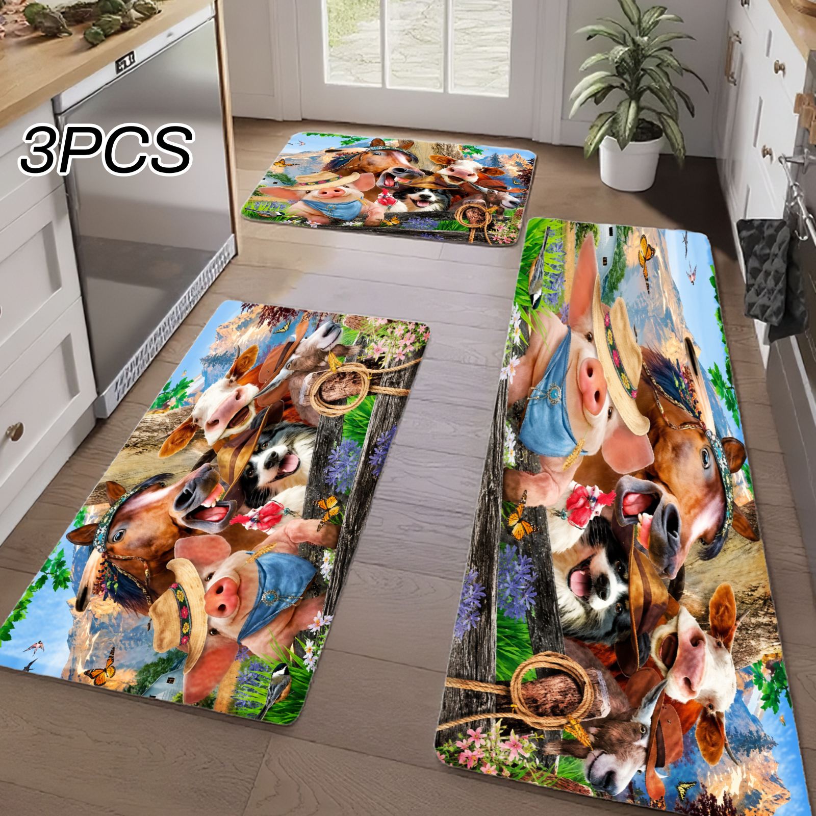 Home Bathroom Scene - Juego de 3 Alfombras de Cocina,