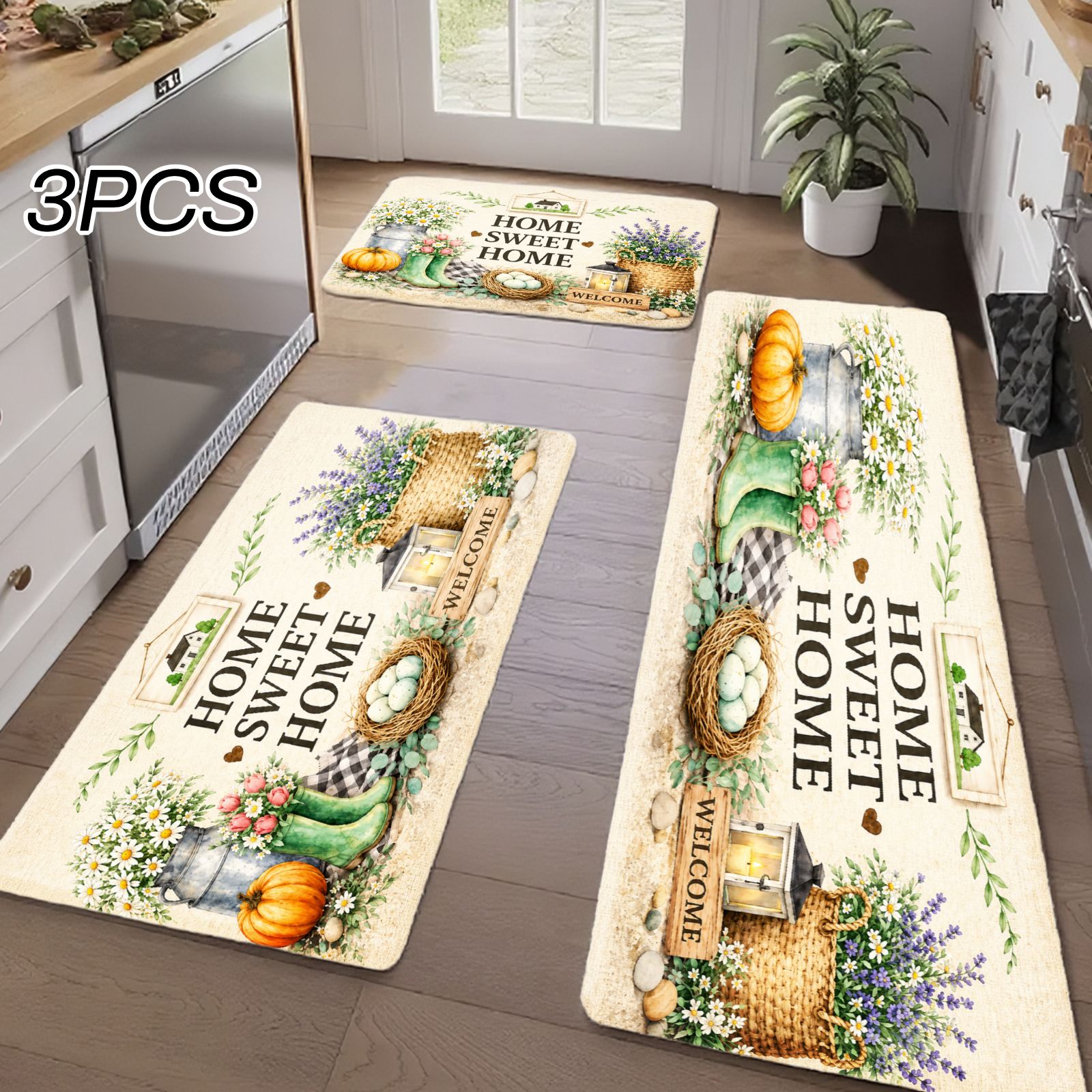 Home Bathroom Scene - Juego de 3 Alfombras de Cocina,